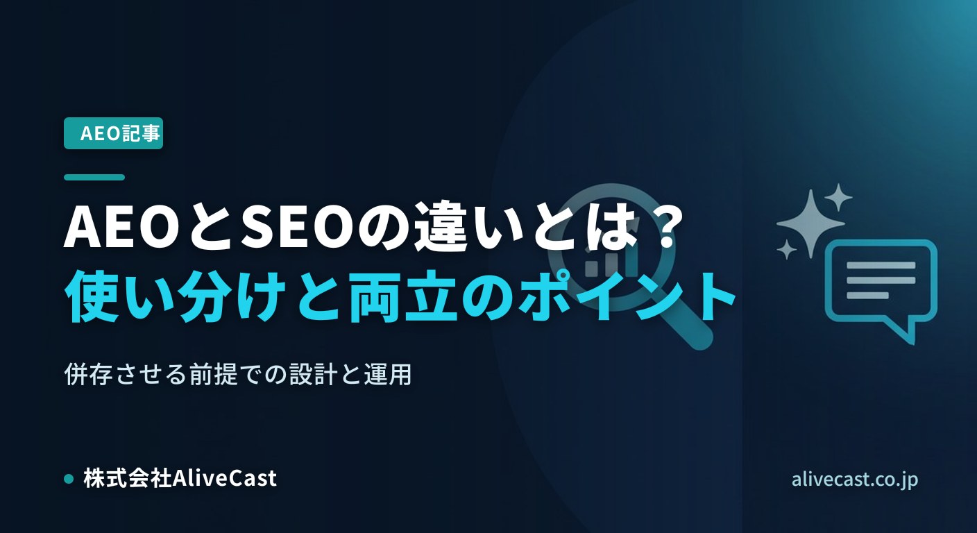 AEOとSEOの違いと使い分けを解説する記事のヒーロー画像